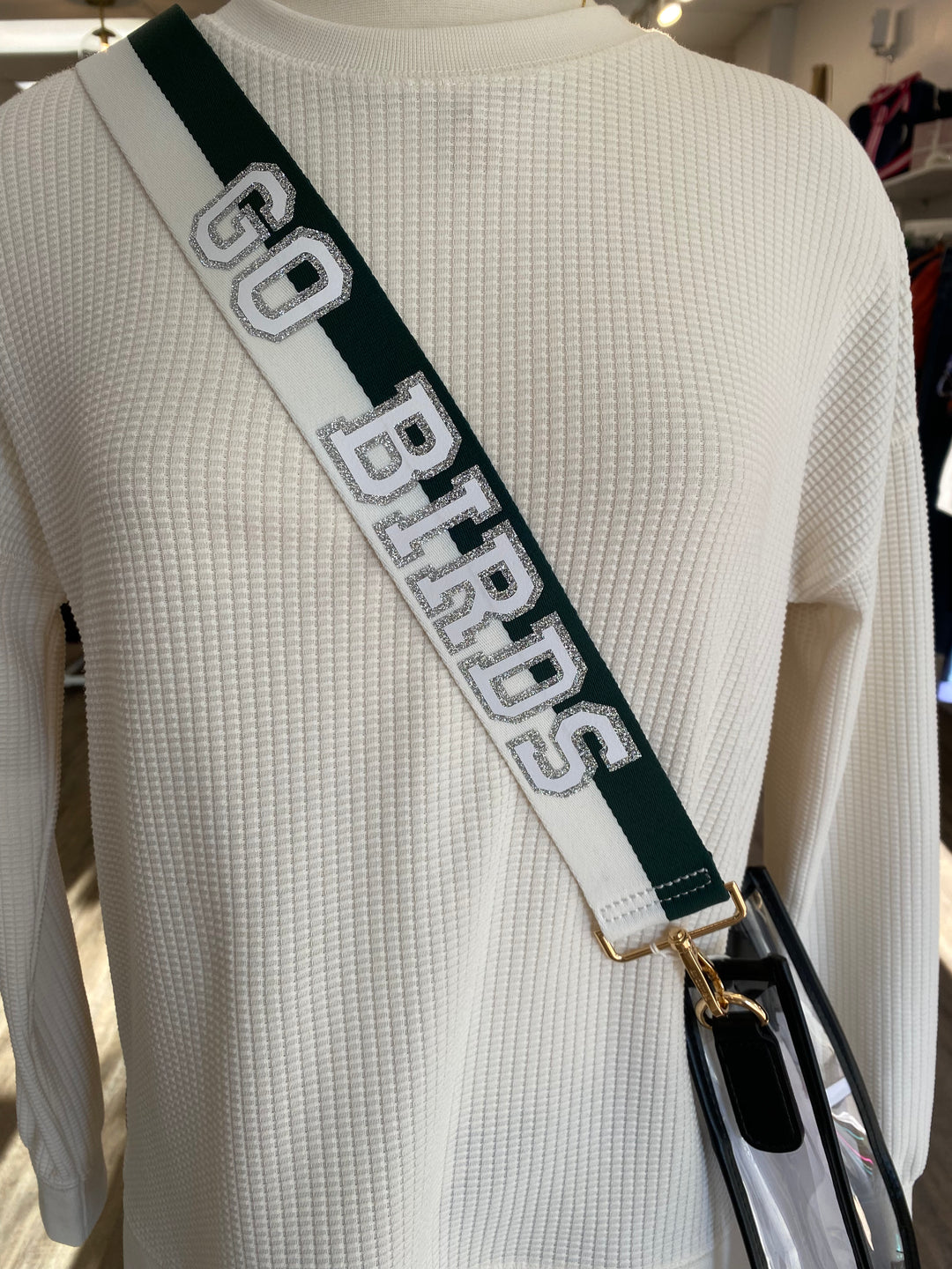 Ahdorned - GO BIRDS Green/Wht Striped Strap: White/Silver Outline