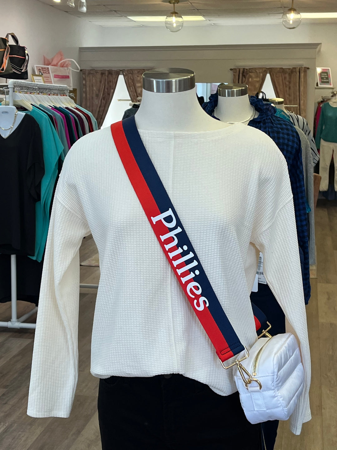 Ahdorned - Phillies Red/Nvy Striped Strap: Red/Nvy Wht Writing