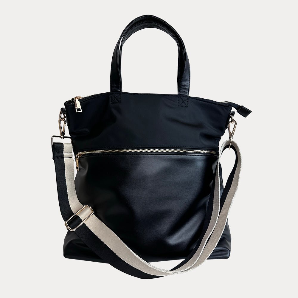 Ahdorned - Jill Nylon & Vegan Leather North South Tote: Black - Shorely Chic Boutique