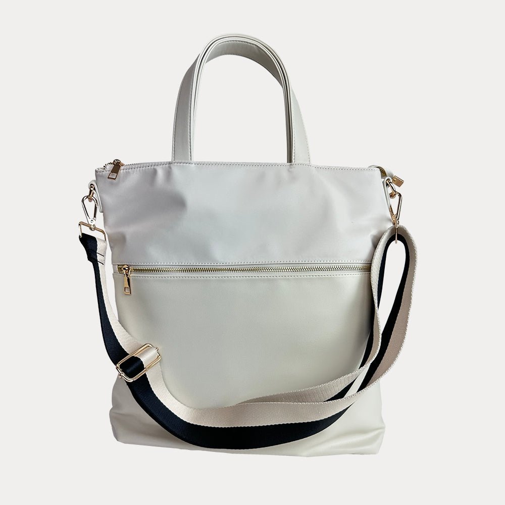 Ahdorned - Jill Nylon & Vegan Leather North South Tote: Cream - Shorely Chic Boutique