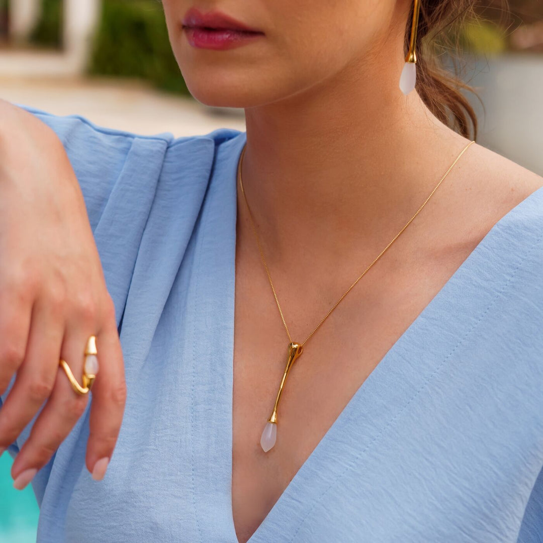 Ayla - Acqua Gota Necklace: Gold/White Agate - Shorely Chic Boutique