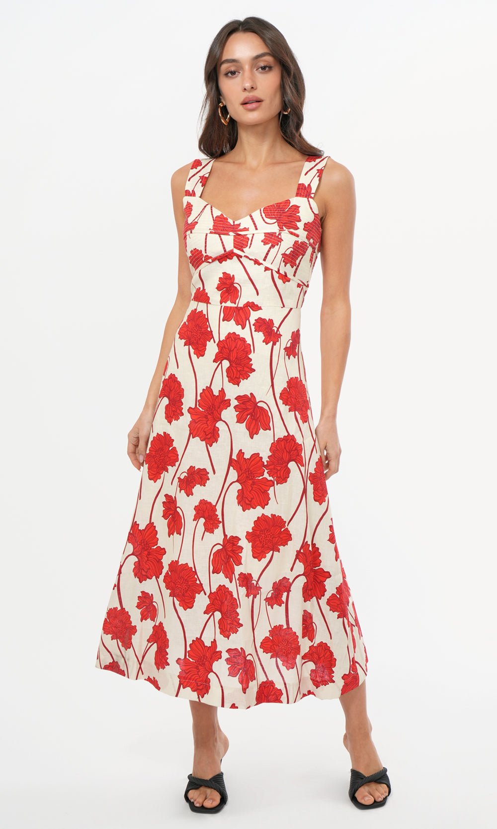Greylin - Madi Linen Sweetheart Neck Midi Dress: Red Shorely Chic Boutique Greylin - Madi Linen Sweetheart Neck Midi Dress: Red Shorely Chic Boutique