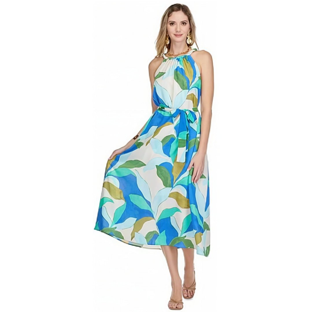 Jade - Braided Neck Tropical Leaves Maxi Dress: Multi - Shorely Chic Boutique