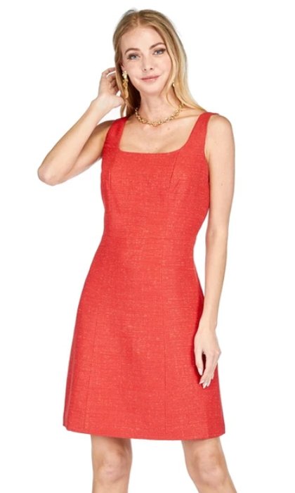 Jade - Square Neck Empire Waist Dress: Red L / Red Jade - Square Neck Empire Waist Dress: Red L / Red