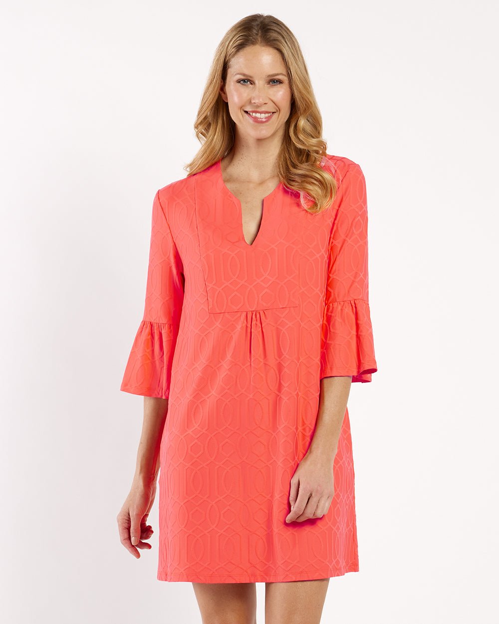 Jude Connally - Kerry Jacquard 3/4 Slv Dress: Golden Gate Coral - Shorely Chic Boutique