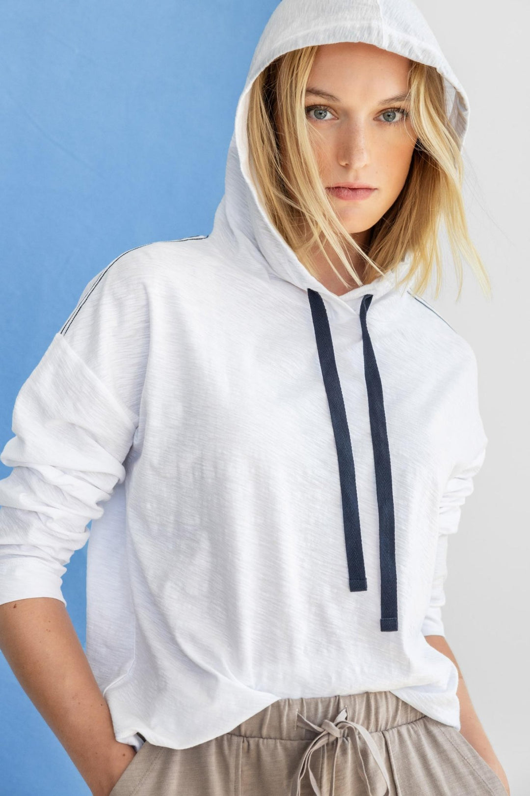 Lilla P - Relaxed Superfine Slub Hoodie: White - Shorely Chic Boutique