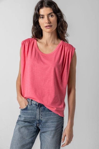 Lilla P - Shirred Shoulder Scoop Neck: Punch - Shorely Chic Boutique