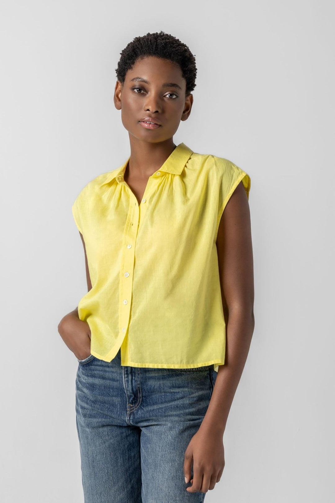 Lilla P - S/S Voile Button Down: Lemon - Shorely Chic Boutique