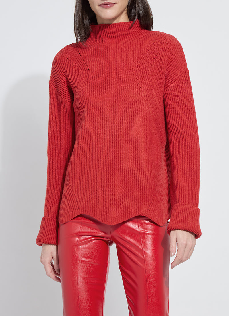 Lysse - Hyacinth Scallop Edge Sweater: Red