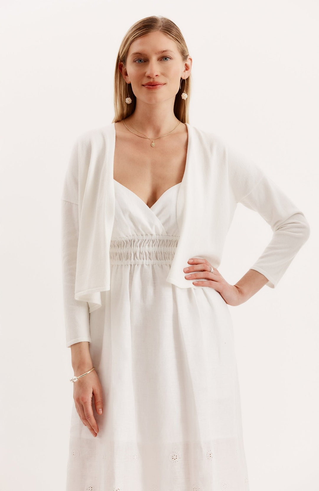 Tyler Boe - Cotton Blend Shrug Sweater: White - Shorely Chic Boutique