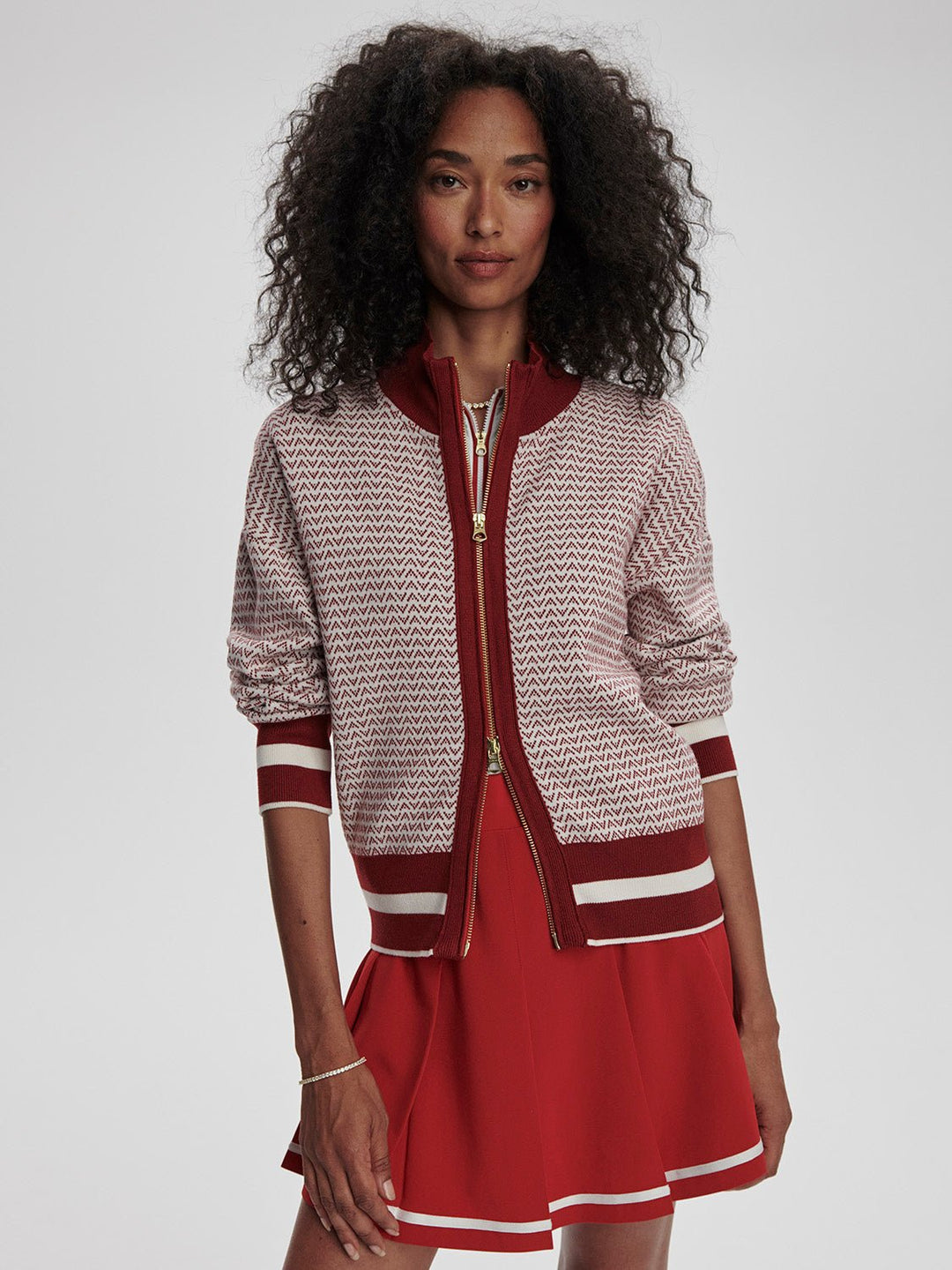 Varley - Walter Knit Jacket: Red Dahlia/Wht - Shorely Chic Boutique