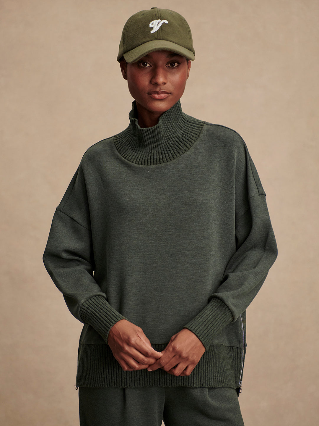 Varley - Barker High-Neck Sweatshirt: Olive Marl