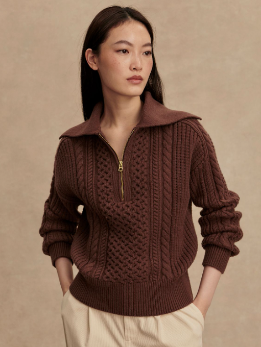 Varley -Camello Cable Knit Sweater: Carob