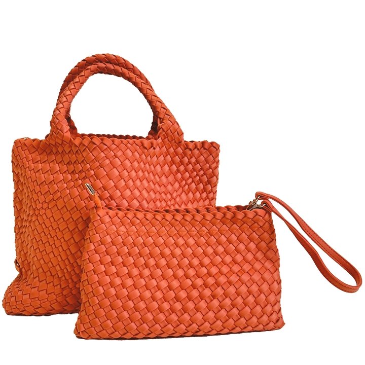 Adhorned - Lily Woven Neoprene Tote with Pouch: Pumpkin - Shorely Chic Boutique