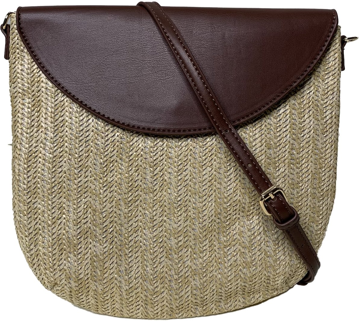 Ahdorned Camilla Basket Weave/Faux Leather Crossbody w/Strap Brown