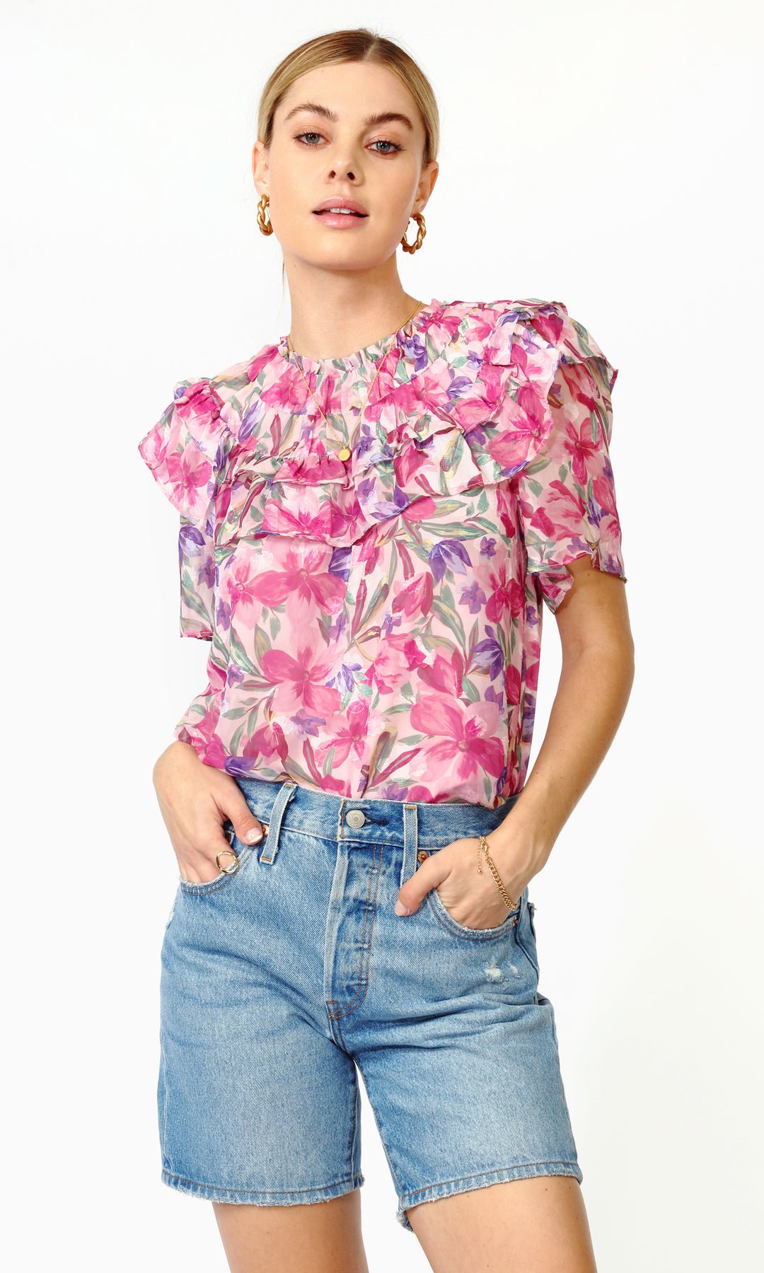 Greylin - Bridget Smocked Yoke Chiffon Blouse: Violet - Shorely Chic Boutique