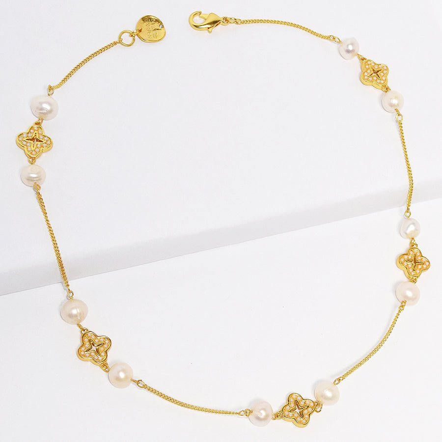 Karina Sultan - Pearl and Clover Collar Necklace: Gold - Shorely Chic Boutique