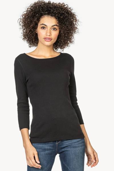 Lilla P - 3/4 Sleeve 1x1 Rib Boatneck - Black - Shorely Chic Boutique