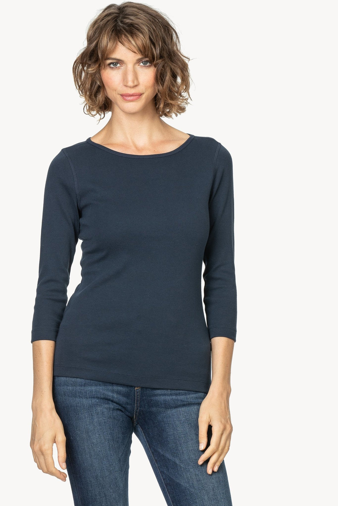 Lilla P - 3/4 Sleeve 1x1 Rib Boatneck - Navy - Shorely Chic Boutique