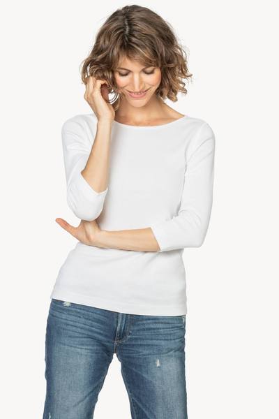 Lilla P - 3/4 Sleeve 1x1 Rib Boatneck - White - Shorely Chic Boutique