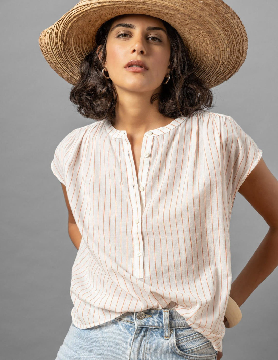 Lilla P - Dolman S/S Shirred Striped T: Tangerine - Shorely Chic Boutique