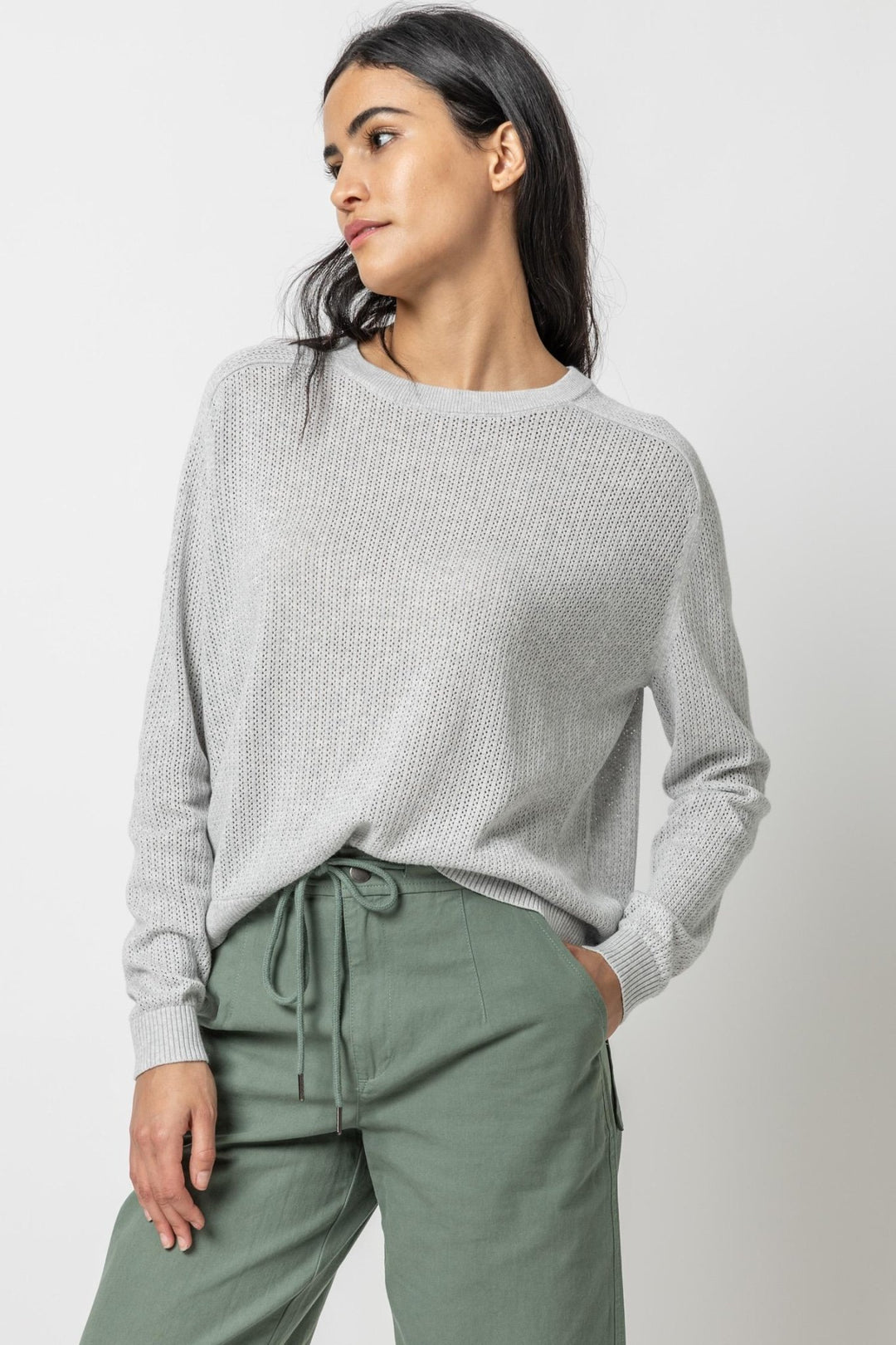 Lilla P - Saddle Sleeve Pullover Sweater: Ash - Shorely Chic Boutique