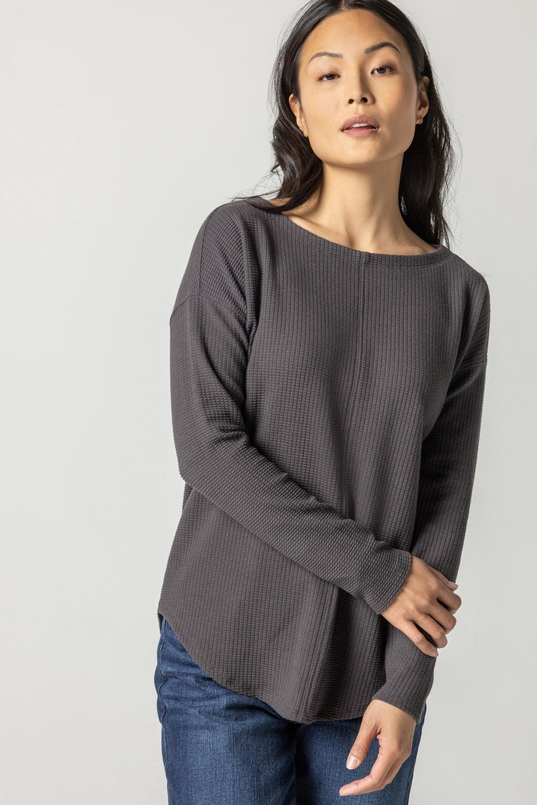 Lilla P - Shirttail Hem L/S Waffle: Earth - Shorely Chic Boutique