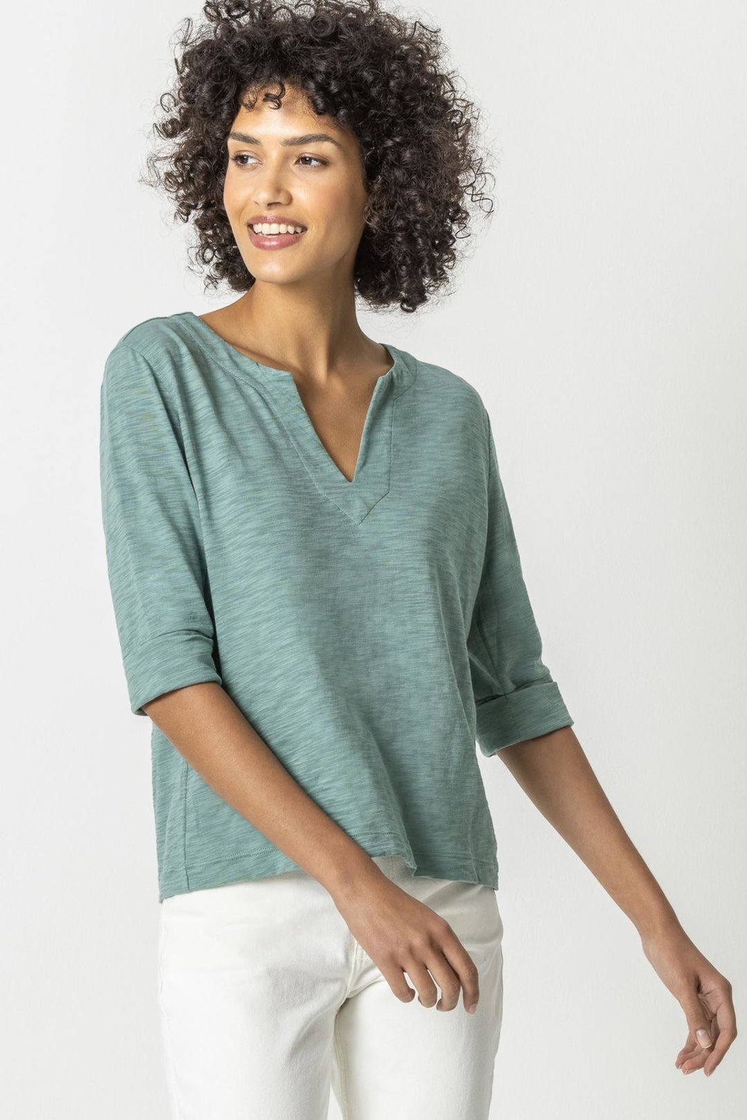 Lilla P - Split Neck Easy 3/4 Slv Top: Everglade - Shorely Chic Boutique