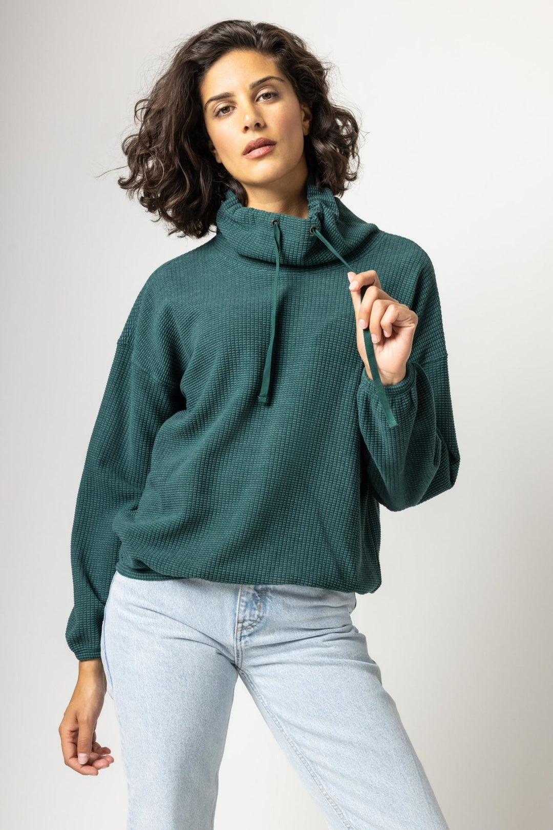 Lilla P - Waffle Full Sleeve Boxy Turtleneck: Pine - Shorely Chic Boutique