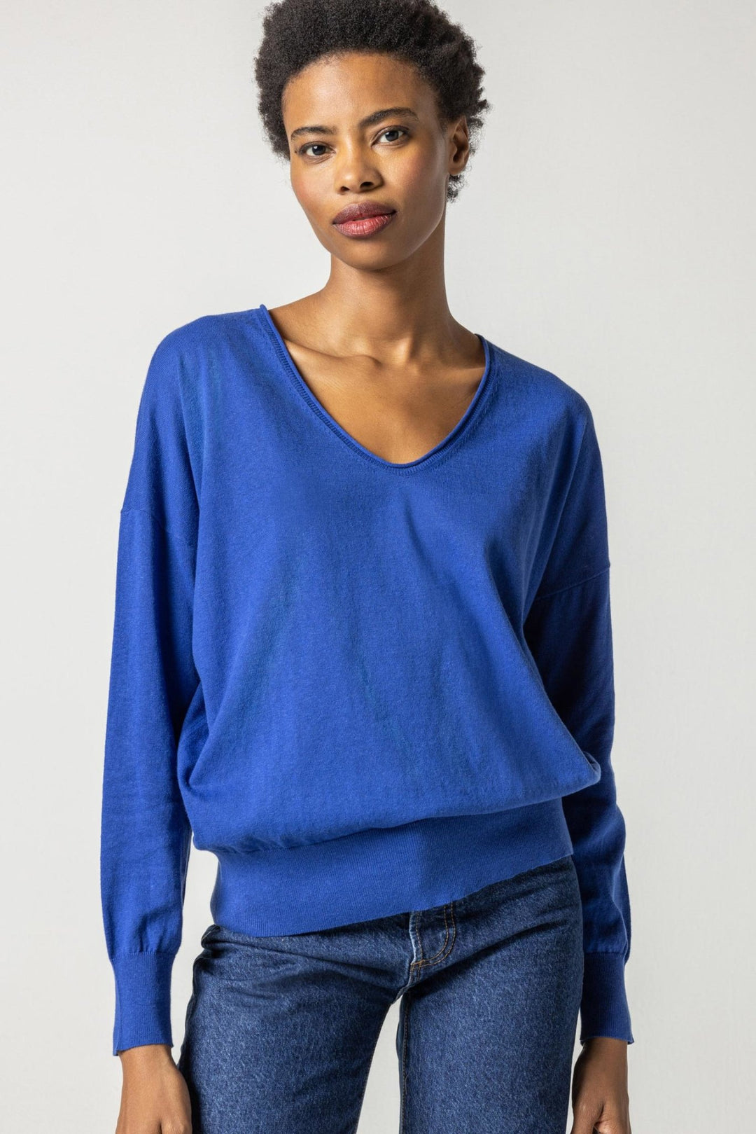 Lilla - Relaxed L/S VNeck Sweater: Cobalt - Shorely Chic Boutique