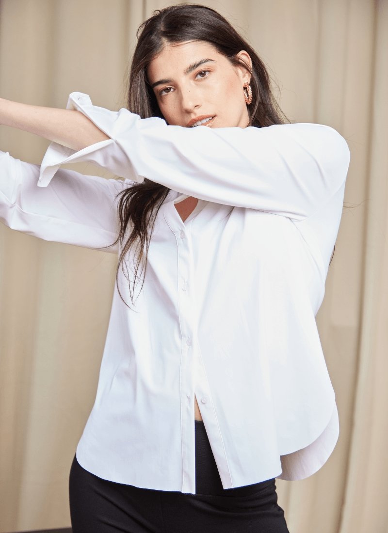 Lysse - Connie Slim Button Down Top: White - Shorely Chic Boutique