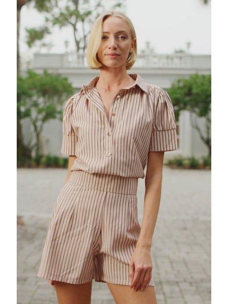 Never A Wallflower: Everything S/S Henley Stripe Top: Pink Stripe - Shorely Chic Boutique