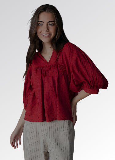 Never A Wallflower - High Neck Top: Burgundy Swiss Dot - Shorely Chic Boutique