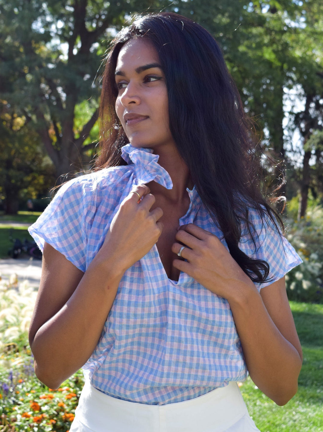 Never A Wallflower - Vicki S/S Check Top: Pink/Blue - Shorely Chic Boutique