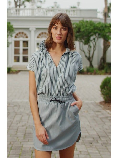 Never A Wallflower - Vicki S/S Stripe Top: Blue Stripe - Shorely Chic Boutique