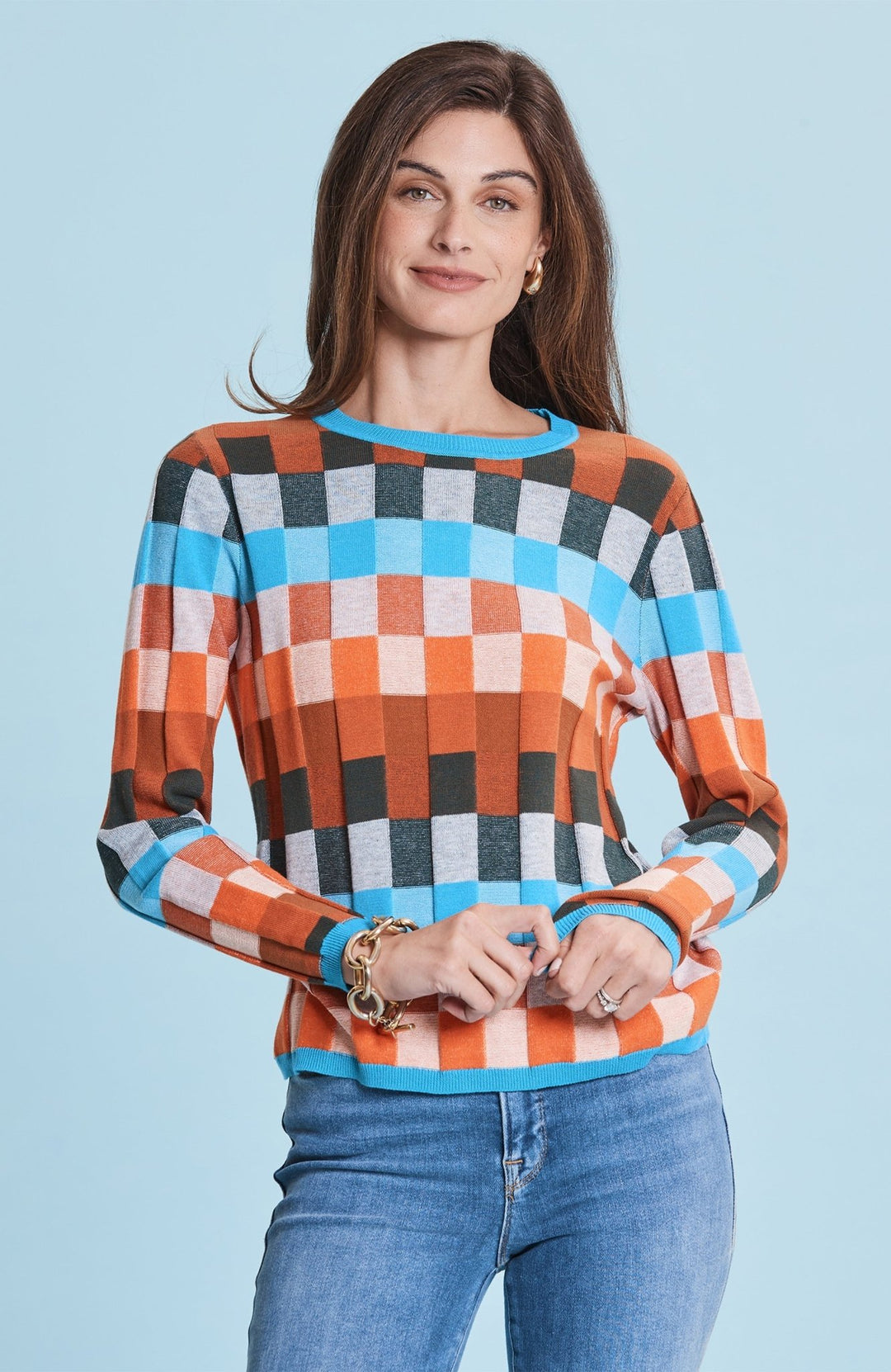 Tyler Boe - Check Pattern Crewneck Sweater: Multi - Shorely Chic Boutique