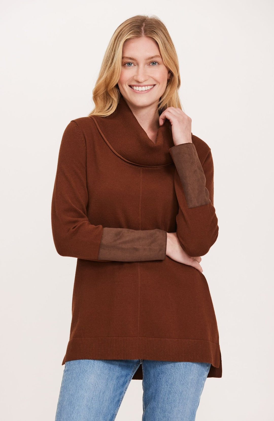 Tyler Boe: Cttn/Cashmere Rib Neck Suede Patch: Teddy Bear - Shorely Chic Boutique
