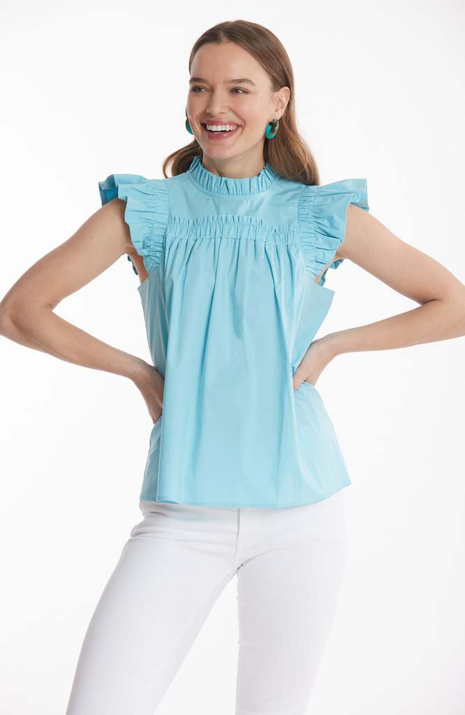 Tyler Boe - Eloise Cotton Flutter Sleeve Top: Bluebell - Shorely Chic Boutique