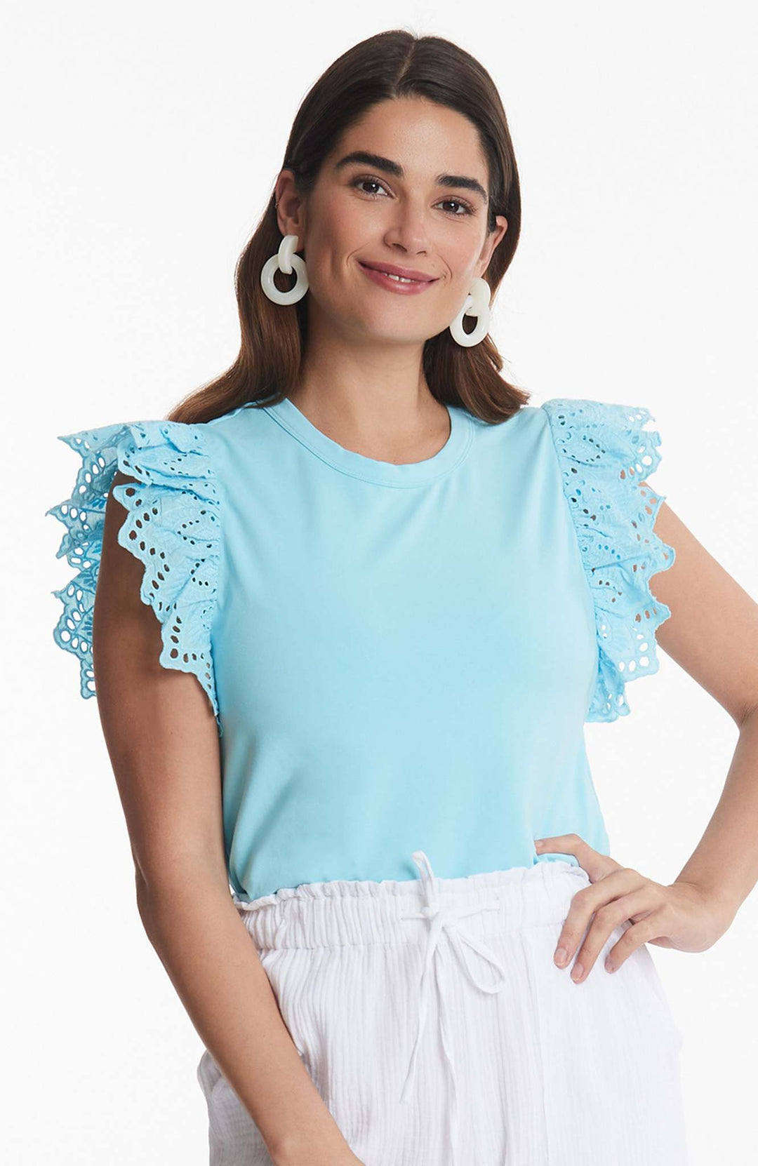 Tyler Boe - Juliette Eyelet Sleeve Tee: Capri - Shorely Chic Boutique