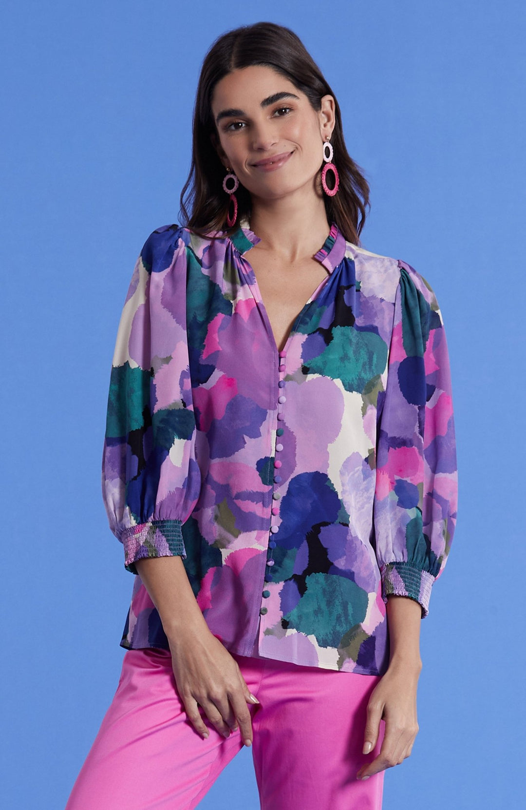Tyler Boe - Krista Silk Watercolor Blouse: Multi - Shorely Chic Boutique