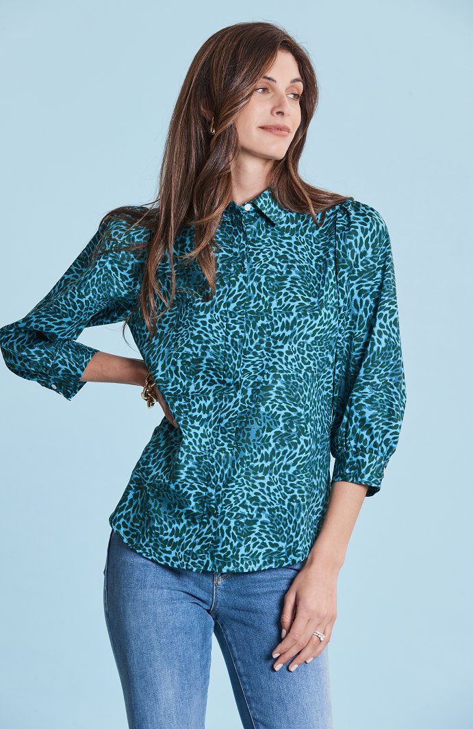 Tyler Boe - Lawson Aqua Animal Print Shirt: Multi - Shorely Chic Boutique