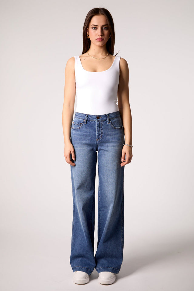 Blue Revival: Waverly Mid Rise Wide Leg: Madrid
