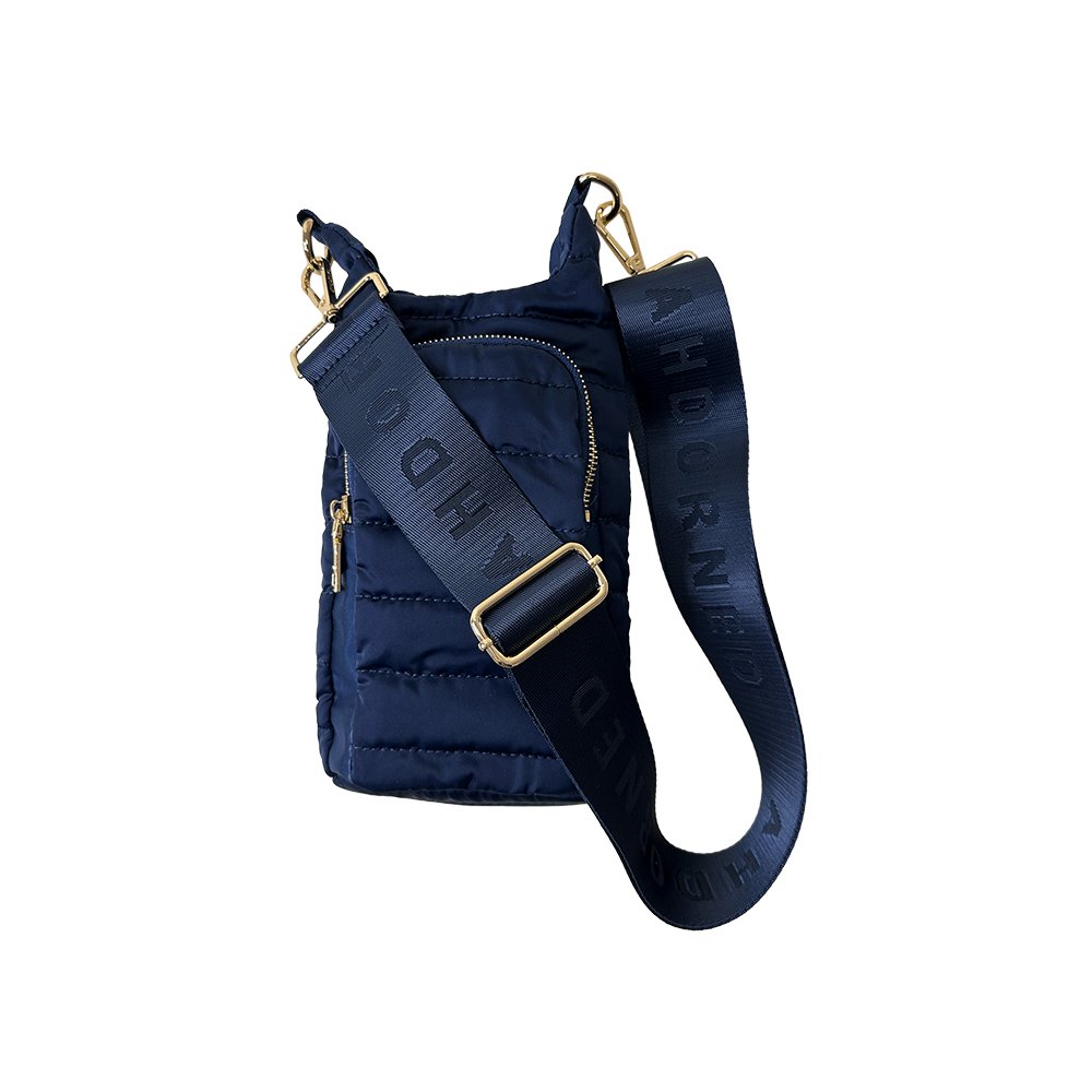 Adhorned - Emma Quilted Puffy Bottle Holder w/2" Solid Strap: Navy - Shorely Chic Boutique