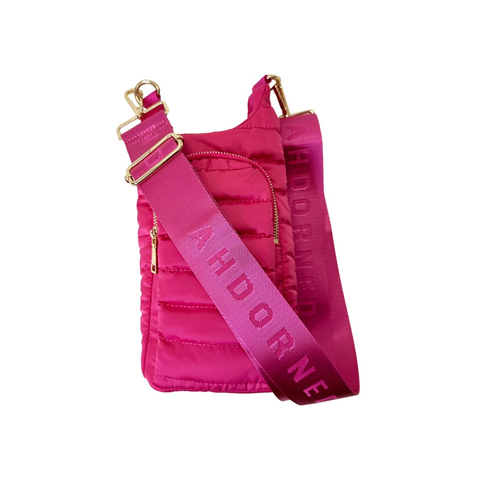 Adhorned - Emma Quilted Puffy Bottle Holder w/2" Solid Strap: Pink - Shorely Chic Boutique