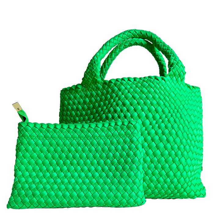 Adhorned - Lily Woven Neoprene Tote with Pouch: Neon Green - Shorely Chic Boutique