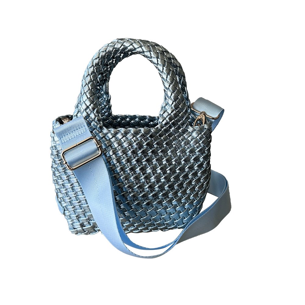 Ahdorned - Leah Petite Metallic Woven Tote: Lt Blue - Shorely Chic Boutique