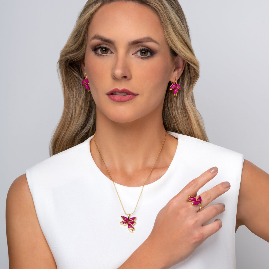 Ayla - Heliconia Earrings: Gold/Pink - Shorely Chic Boutique