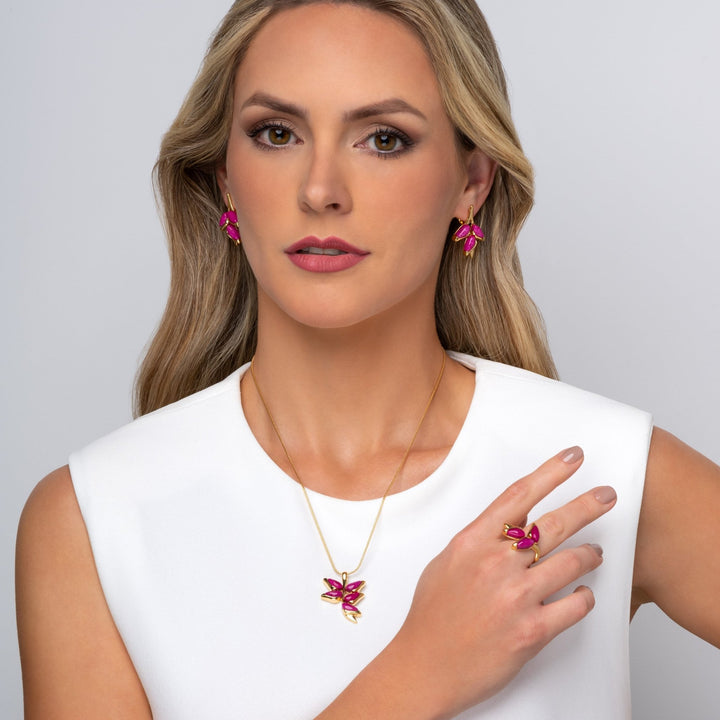 Ayla - Heliconia Necklace: Gold/Pink - Shorely Chic Boutique