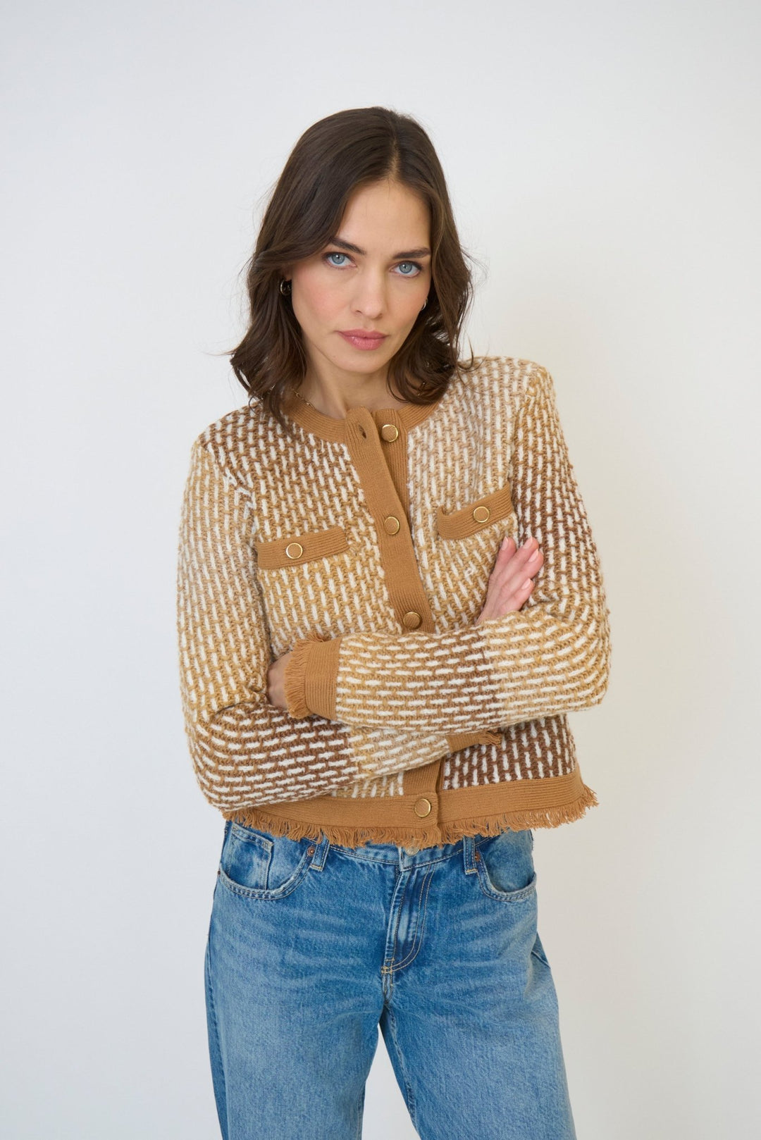 Central Park West - Elysse Spacedye Fringe Jacket: Brown - Shorely Chic Boutique