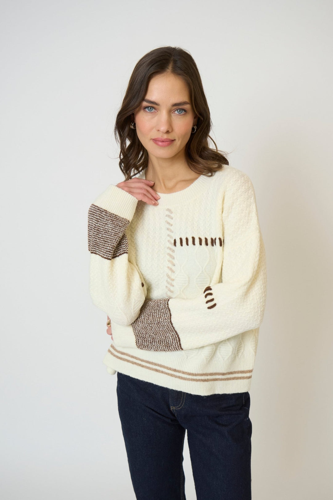 Central Park West - Patchwork Sweater: Ivory - Shorely Chic Boutique